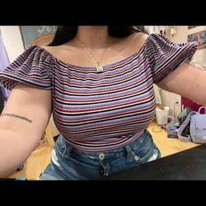 Wild Fable Purple Striped Puffed Sleeve Crop Top